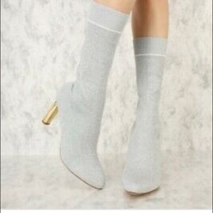 NWOT Silver Shimmery Mid- Calf, Sock Style Booties 🤍